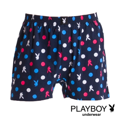 PLAYBOY MIT製LOGO印花精梳棉四角褲-單件(藍底紅彩圈)