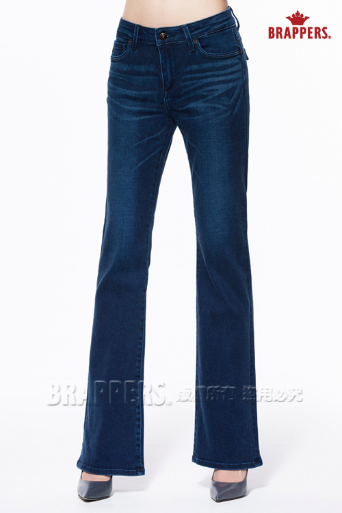 BRAPPERS 女款 新美腳Royal系列-女用中腰彈性小喇叭褲-藍