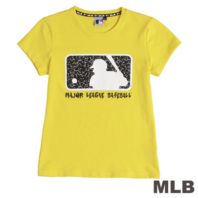MLB-LOGO MAN裂紋印花短袖T恤-黃(女)