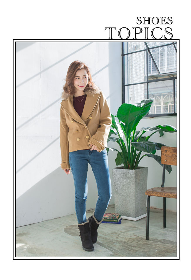 Aviator韓國空運-PAPERPLANES正韓製時尚釦帶造型絨毛雪靴-黑