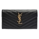 YSL MONOGRAM系列V字縫線魚子醬牛皮金屬LOGO暗釦手拿長夾(黑) product thumbnail 1