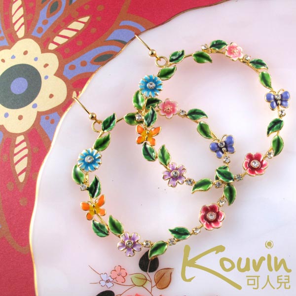 KOURIN 花園系列-法瑯彩蝶花園圓型垂掛式耳環