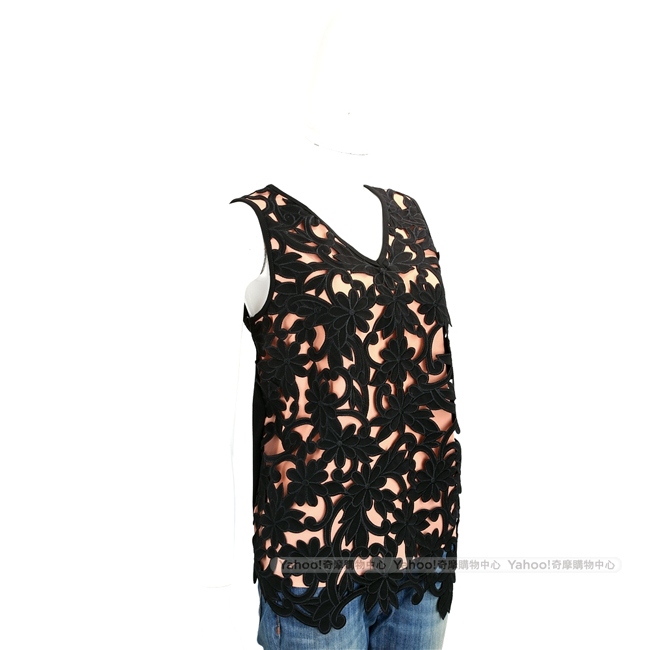 Max Mara-SHINE 黑x膚色雕花襯裡拼接無袖上衣