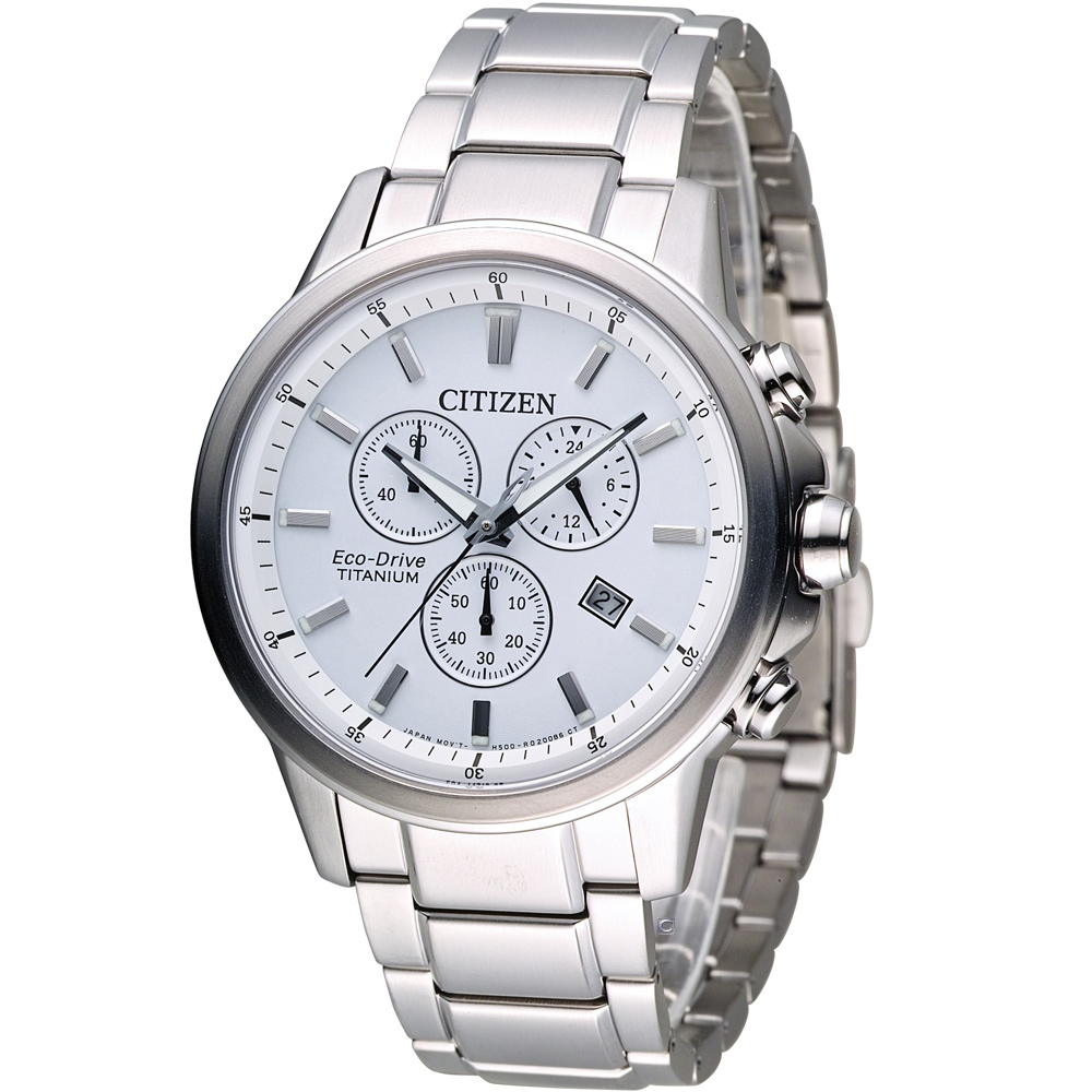 CITIZEN Eco-Drive 鈦金屬計時腕錶(AT2340-81A)-白/42mm