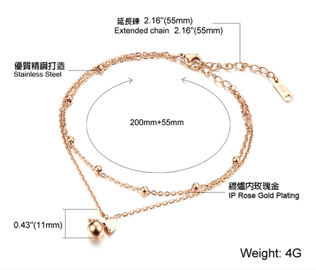 JINCHEN 白鋼蝴蝶結腳鍊