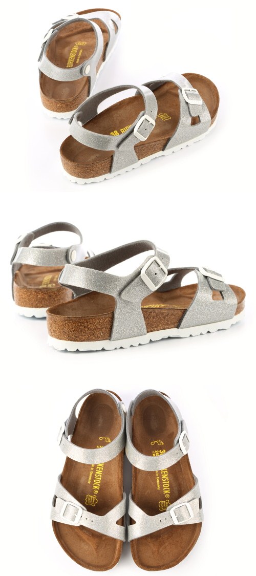 勃肯BIRKENSTOCK831781。里約單片交叉繞踝涼鞋(亮面粉銀)