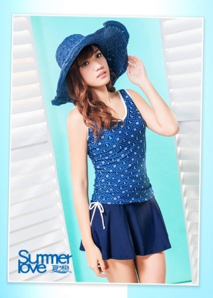 夏之戀SUMMERLOVE 比基尼泳裝 長版二件式蔚藍海軍風泳衣