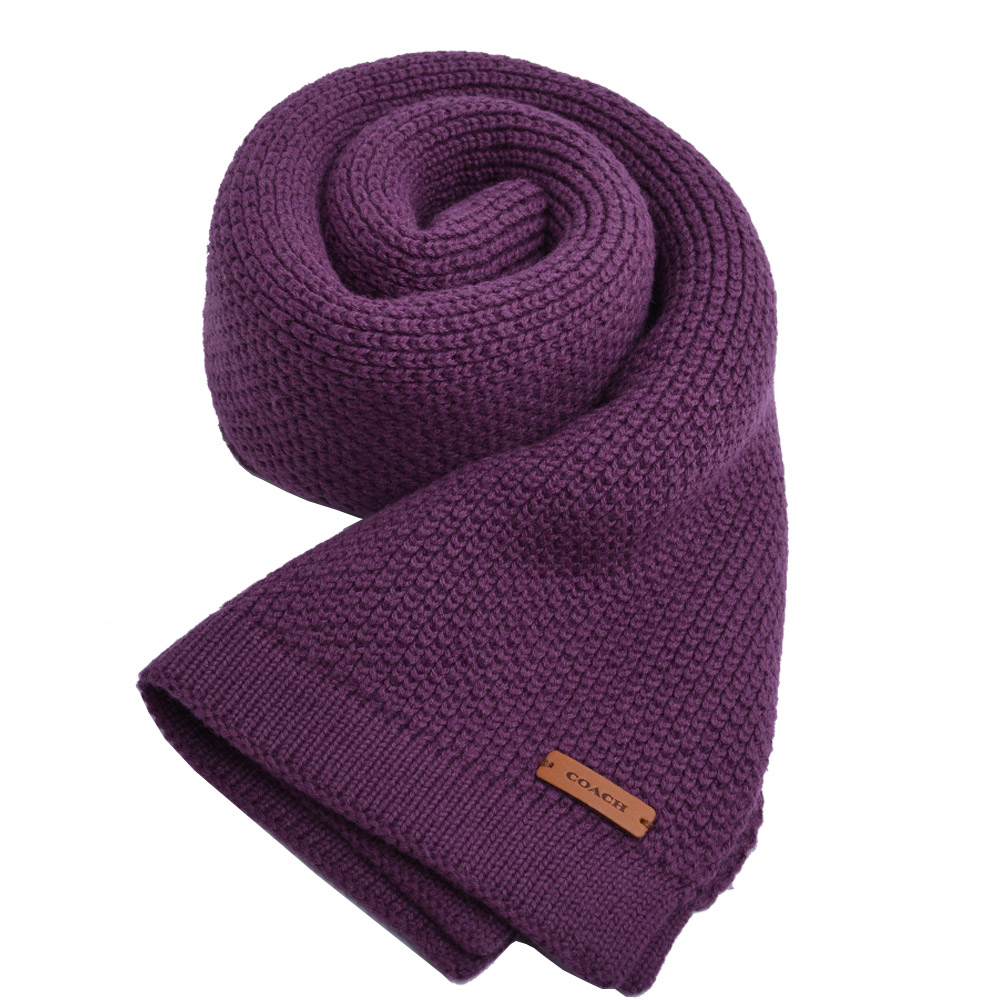 COACH 壓印LOGO保暖羊毛針織圍巾 (紫)