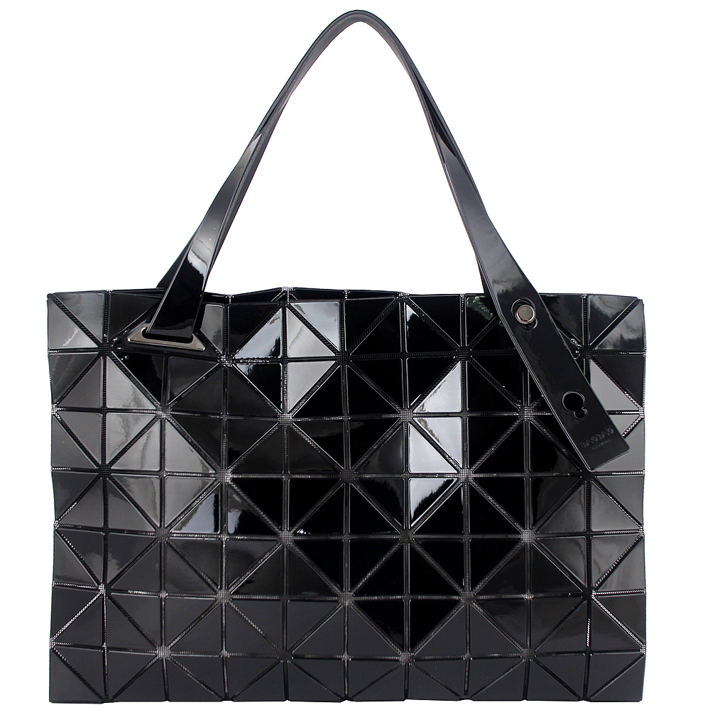 ISSEY MIYAKE 三宅一生BAOBAO亮面方格8x10拉鍊托特包(黑色)