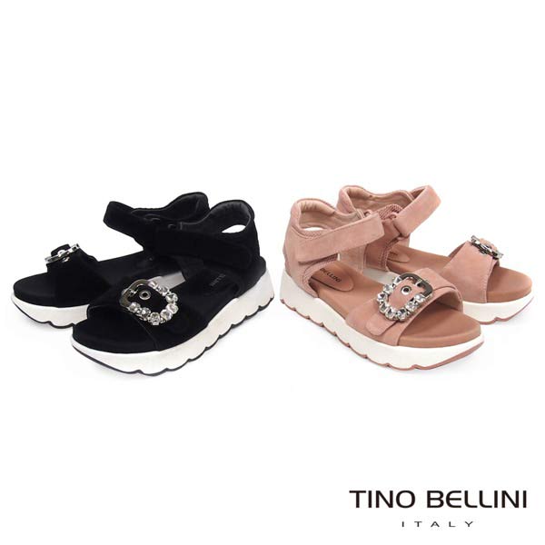 Tino Bellini華麗運動風潮鑽釦厚底涼鞋_ 黑