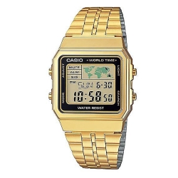 CASIO 復古風數字復刻地圖液晶顯示腕錶(A-500WGA-1A)-金X黑框/34mm