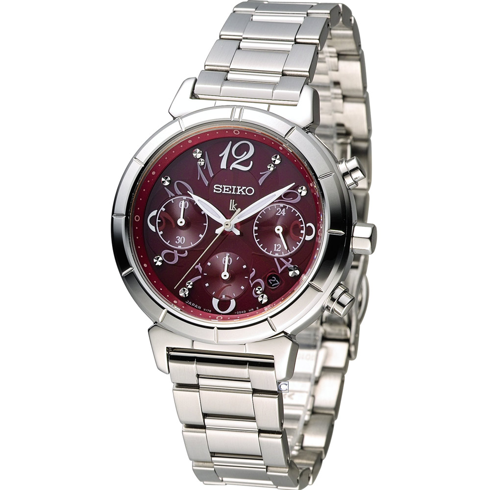 SEIKO LUKIA 20周年限量款太陽能計時腕錶(SSVS019J)-酒紅/35mm