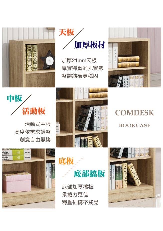 COMDESK六段厚板寬書櫃-90x29.5x90.5cm-DIY-兩色兩選