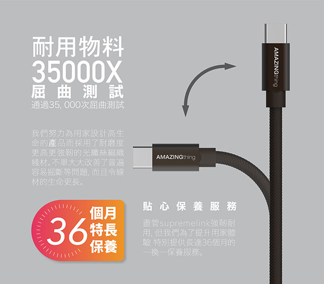 AmazingThing USB Type C 快速充電傳輸線(3M)