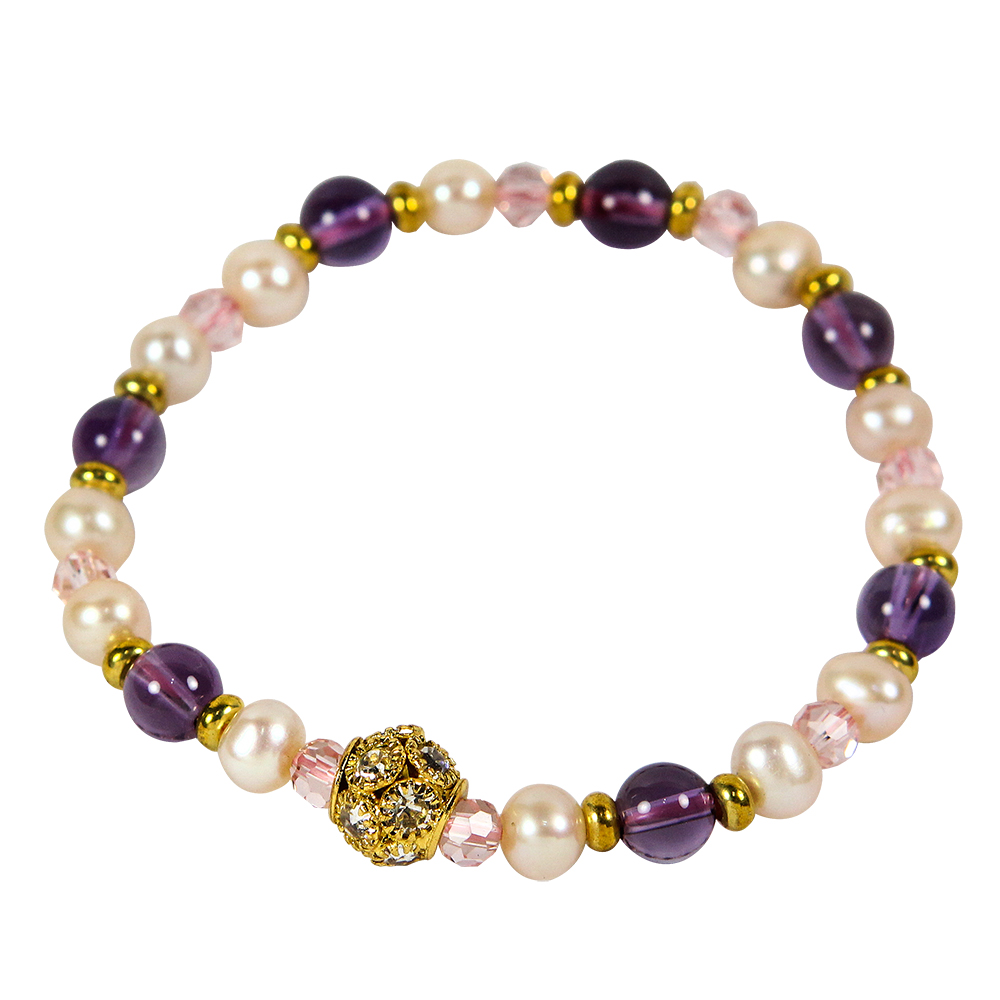 A1寶石時尚潮流款-晶鑽-珍珠-紫水晶三效合一手鍊-旺桃花首選(含開光加持)