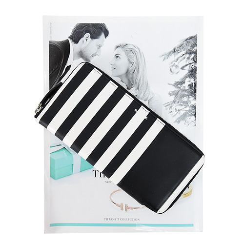 agnes b. 雙色條紋對開長夾-黑白