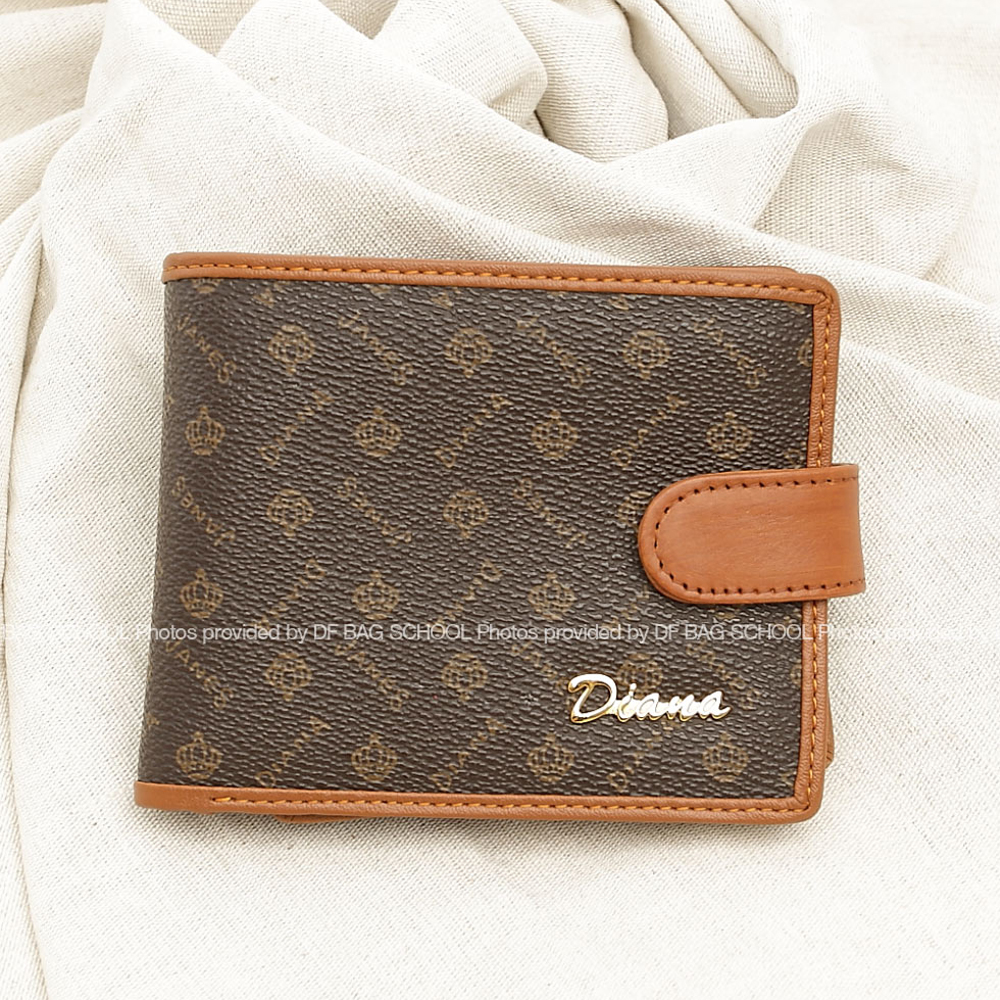 Diana Janes - 輕時尚經典款緹花真皮舌扣式零錢包短夾
