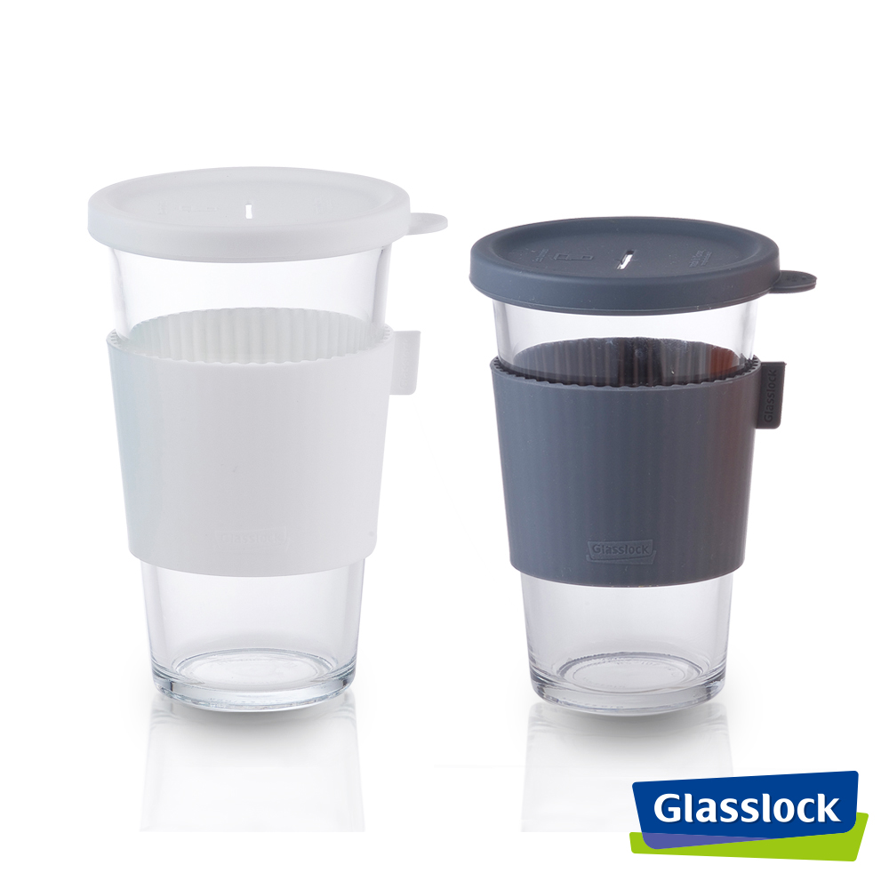 [指定買就送]Glasslock馬卡龍強化玻璃環保隨手杯2入組-灰380ml+白500ml