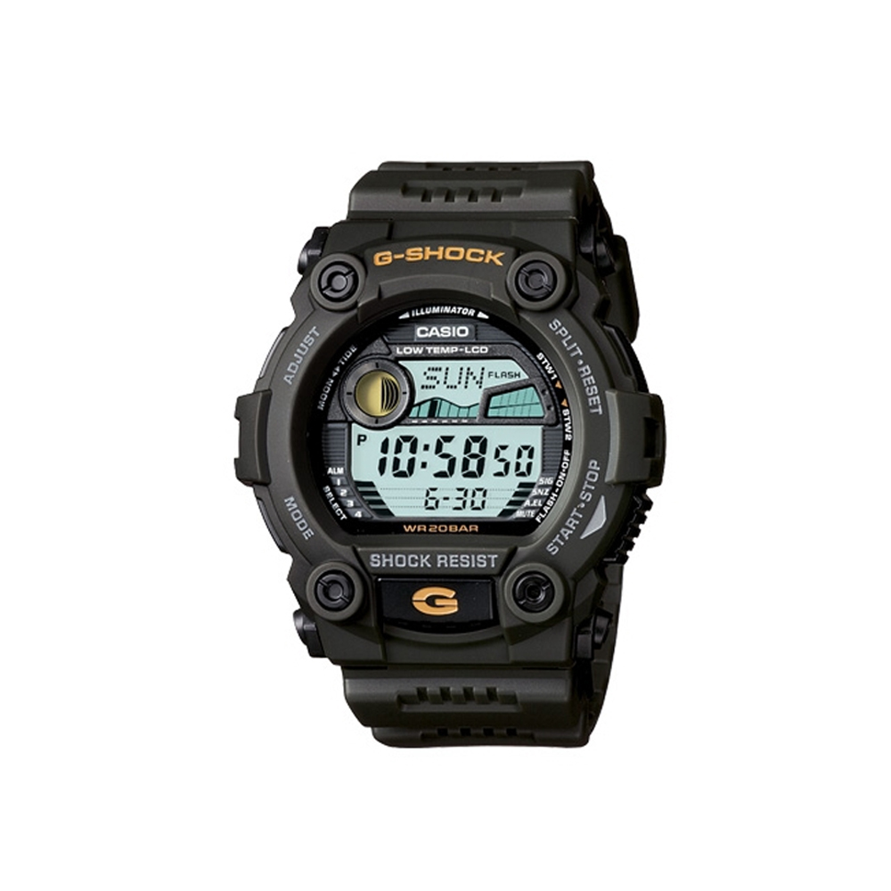 G-SHOCK 超時震撼時空月齡潮汐休閒錶(G-7900-3)-黑綠色/50mm