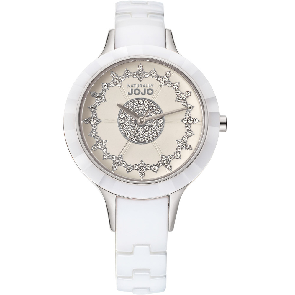 NATURALLY JOJO 冰雪花漾晶鑽時尚腕錶-白x銀/36mm