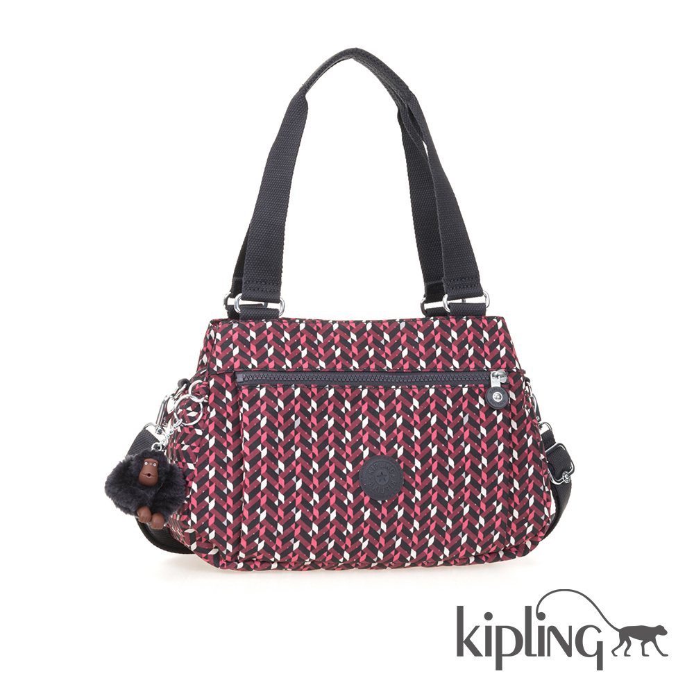 Kipling 斜背包 磚紅幾何印花-中