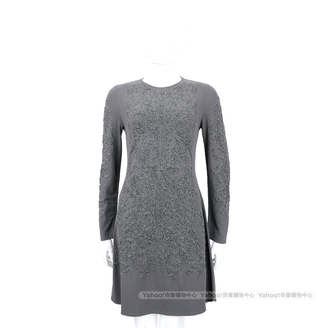 ALBERTA FERRETTI 灰色銀蔥圖騰設計長袖洋裝