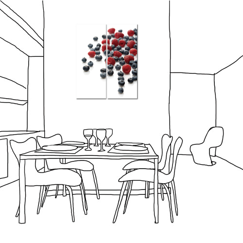 美學365-兩聯直幅水果烘焙店蛋糕餐廳點心時鐘無框畫掛畫-莓果-20x50cm