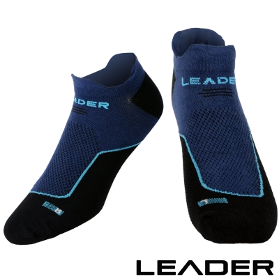LEADER ST-01男款環形加壓 網眼導流透氣護踝薄短襪 運動襪  黑藍-急