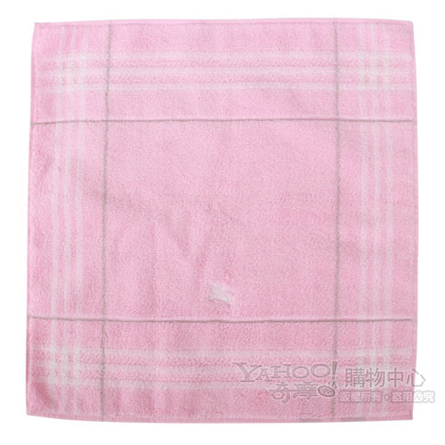 BURBERRY 經典格紋戰馬刺繡短毛巾-粉紅