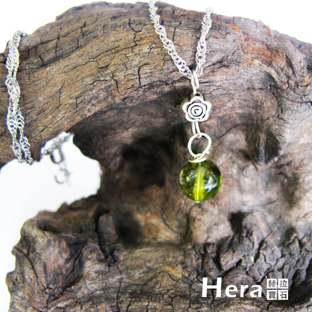 Hera 925純銀手作天然橄欖石花朵項鍊/鎖骨鍊