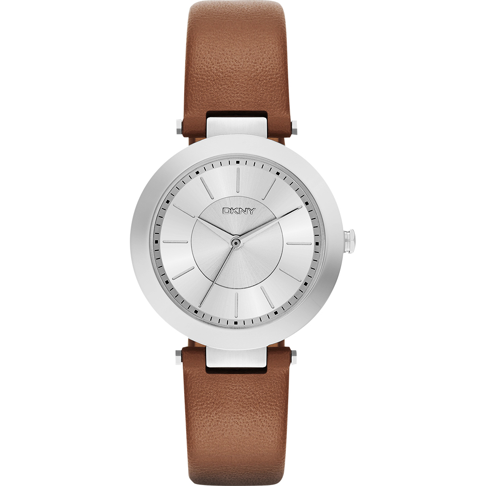 DKNY Stanhope 名模風采時尚腕錶-銀x咖啡色錶帶/36mm
