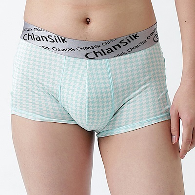 男內褲 舒適系列100%蠶絲合身四角內褲 (千鳥綠) Chlansilk 闕蘭絹