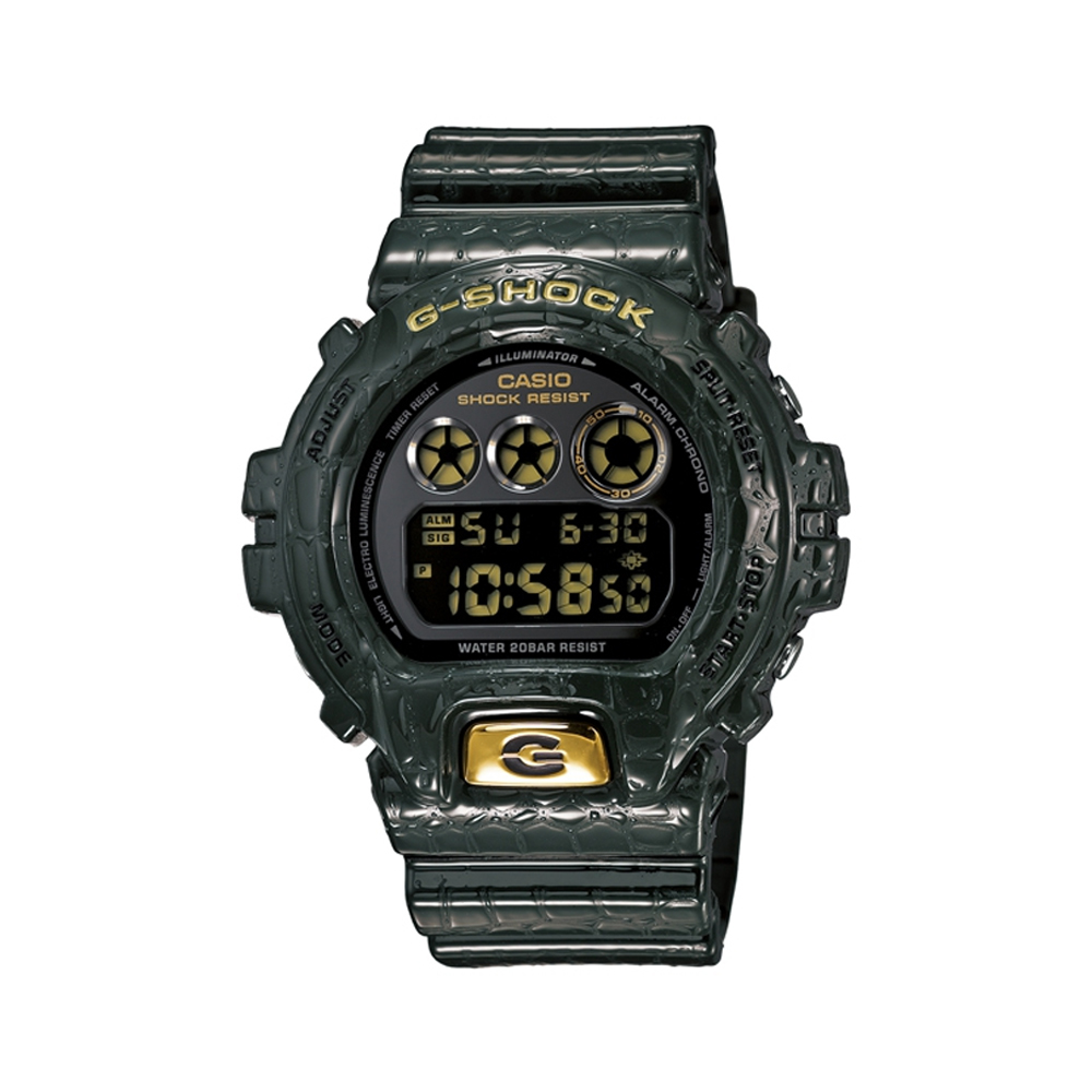 G-SHOCK 時尚潮流玩家專屬鱷魚皮紋休閒錶-墨綠/53.2mm