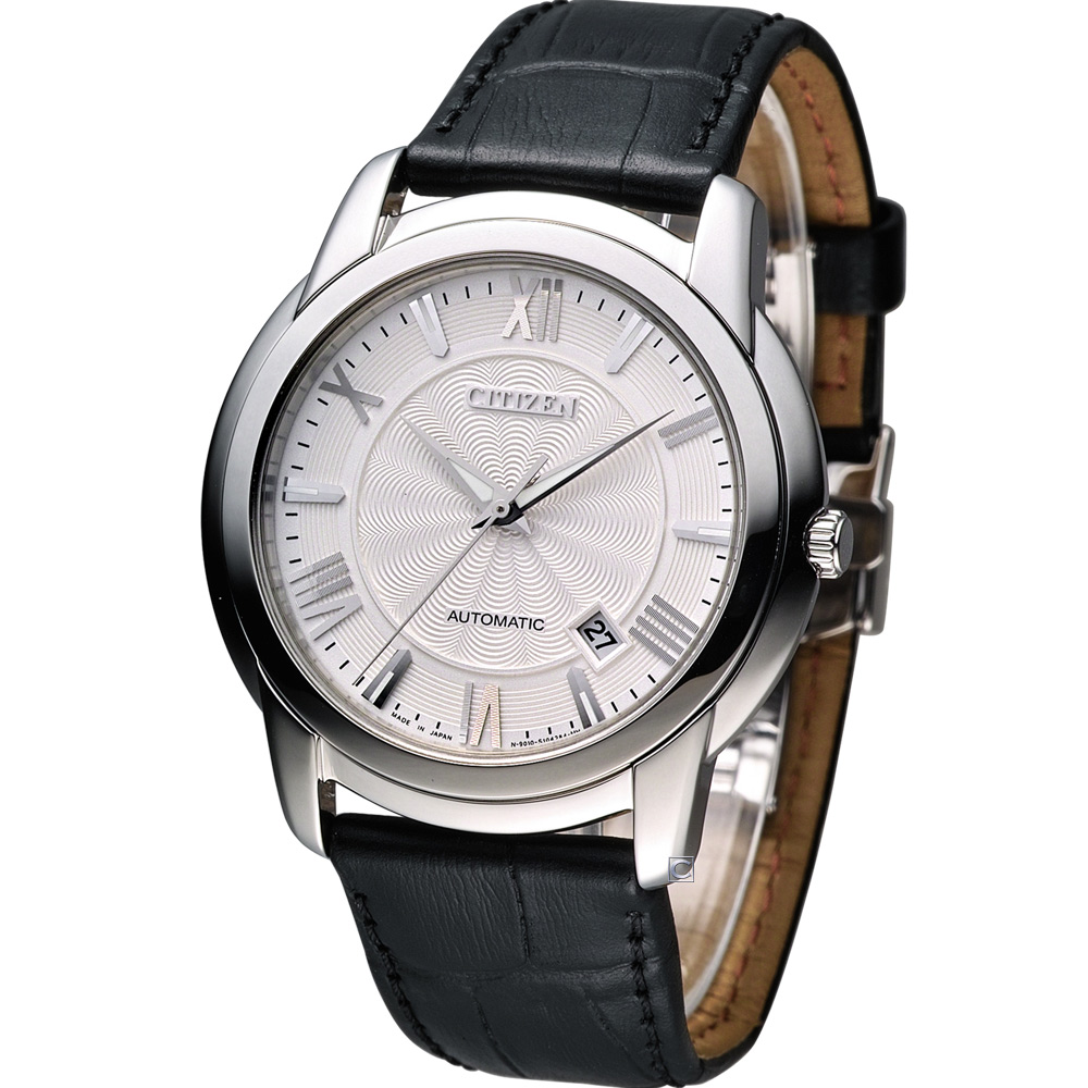 CITIZEN Mechanial 紳士品格機械腕錶-白x黑色錶帶/41mm