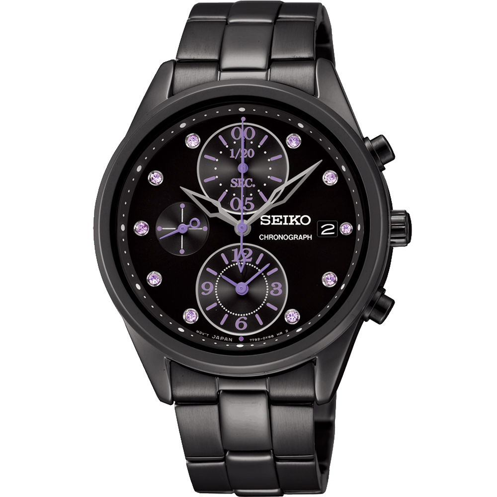 SEIKO CS 甜蜜時光晶鑽計時腕錶(SNDV97P1)-黑x紫/36mm