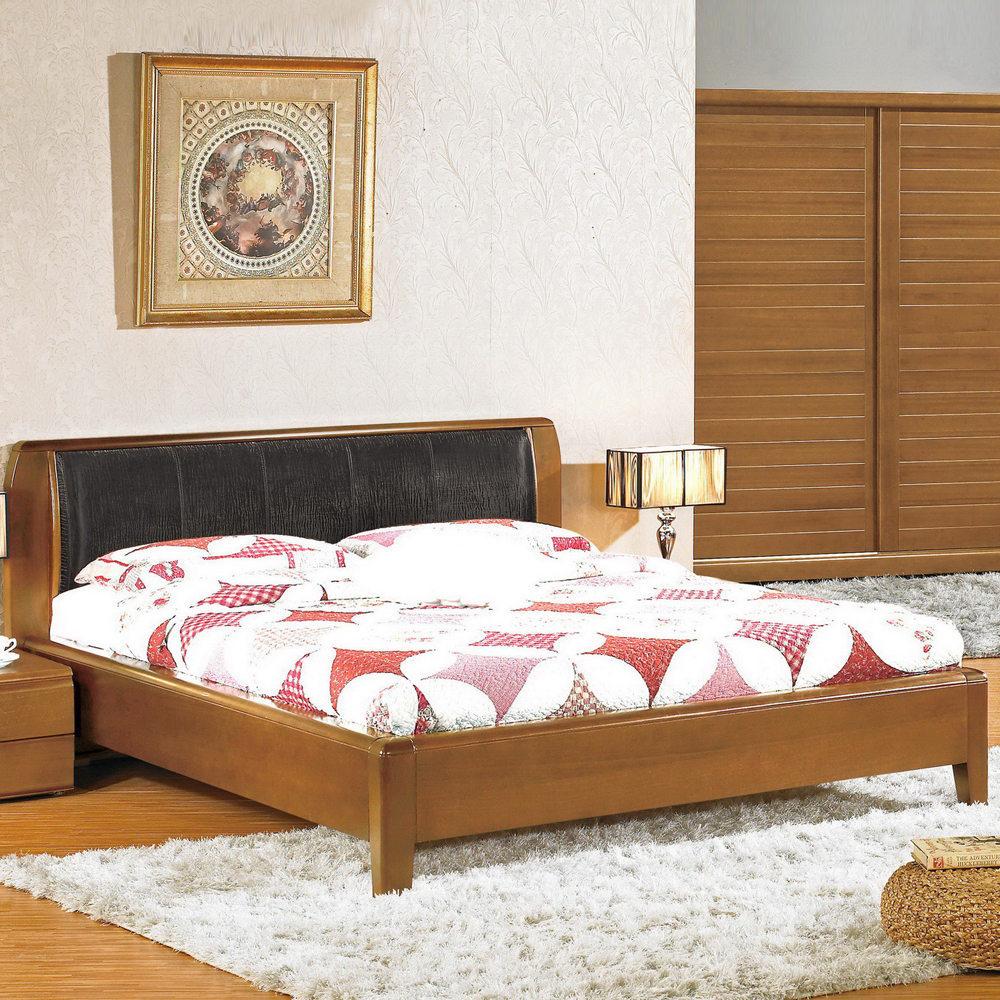 時尚屋 克里斯5尺皮革型實木樟木色雙人床(只含床頭-床架-不含床墊、床頭櫃)