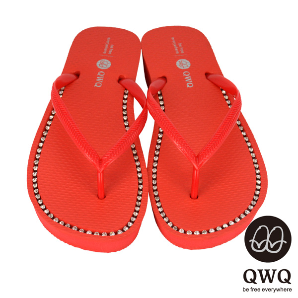 QWQ夾拖的創意(女) - 慛燦面鑽 3cm夾腳拖鞋 - 搖滾紅