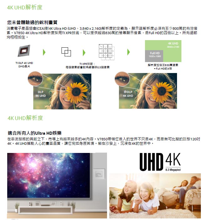 acerH7850 4K家庭影院投影機(3000流明)