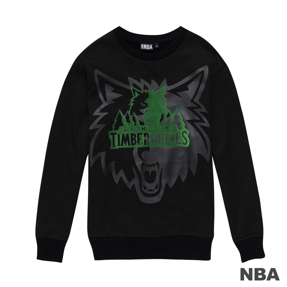 NBA-明尼蘇達灰狼隊植絨印花圓領T恤-黑色(男)