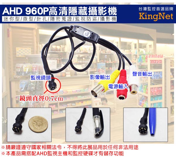 監視器攝影機 - KINGNET AHD 960P 高清特小針孔攝影鏡頭 極小鏡頭