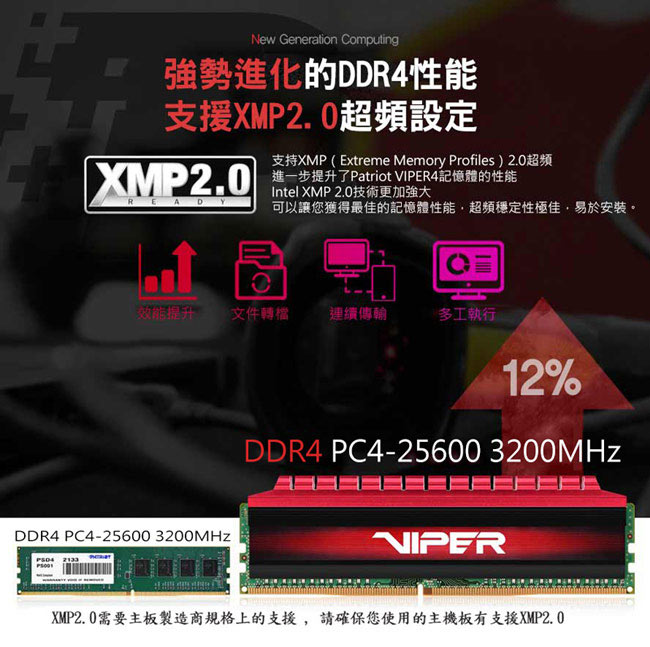 Patriot Viper 毒蛇四代 DDR4 3200 16GB(2x8G)桌上型記憶體