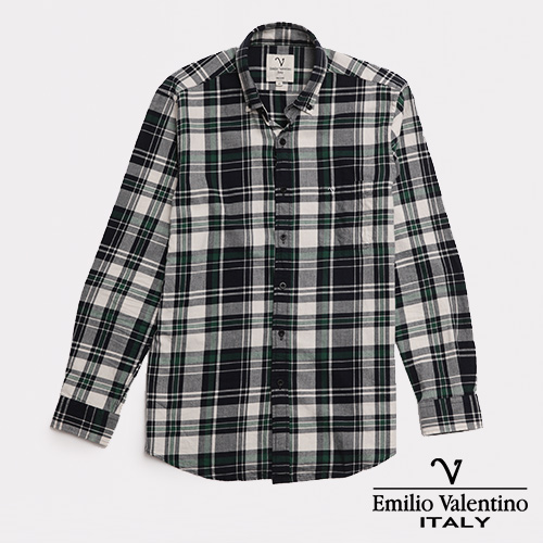Emilio Valentino 范倫提諾水洗格紋襯衫-灰綠