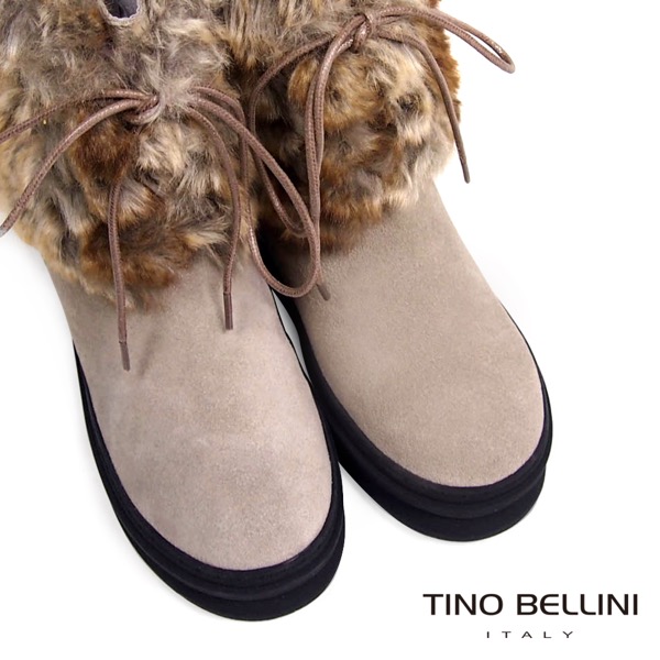 Tino Bellini 愛斯基摩混色兔毛厚底綁帶雪靴_淺駝