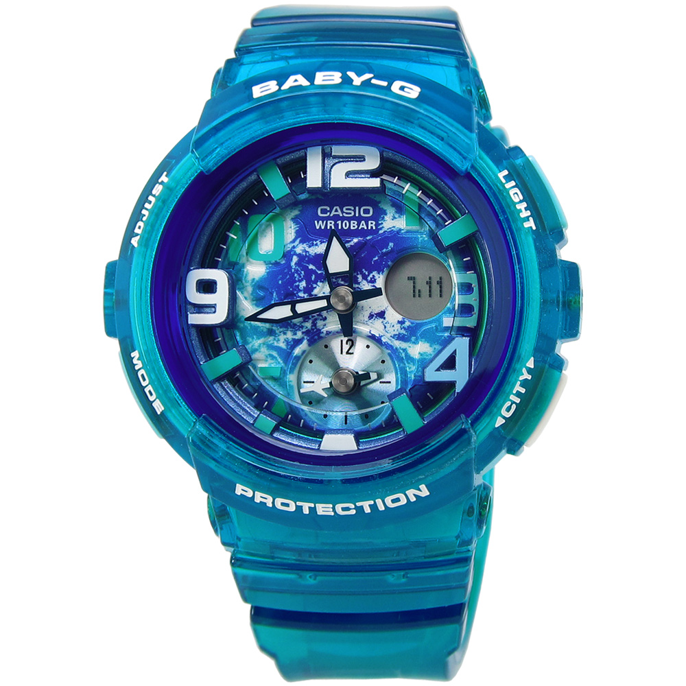 Baby-G 女孩愛旅行雙顯休閒腕錶(BGA-190GL-2B)-深海藍/44mm