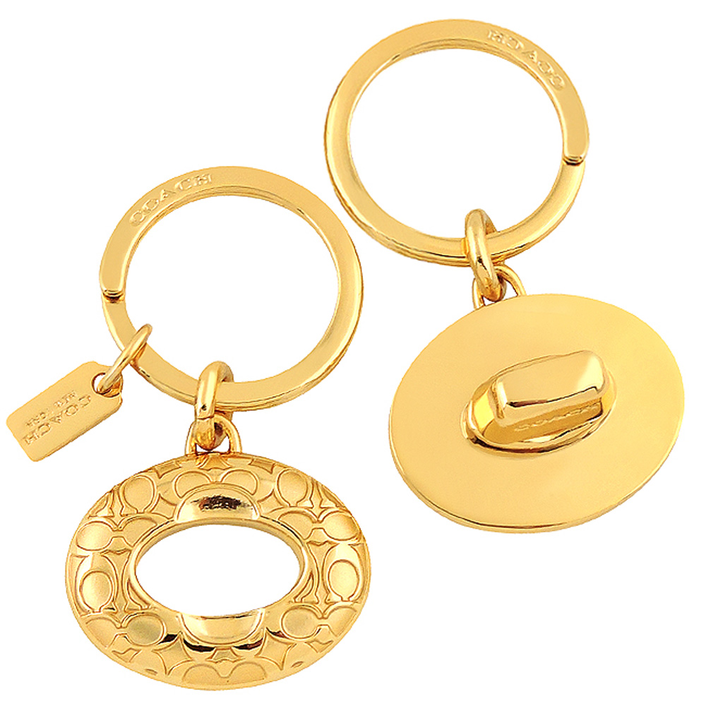 COACH 金色C LOGO鎖頭設計雙環鑰匙圈