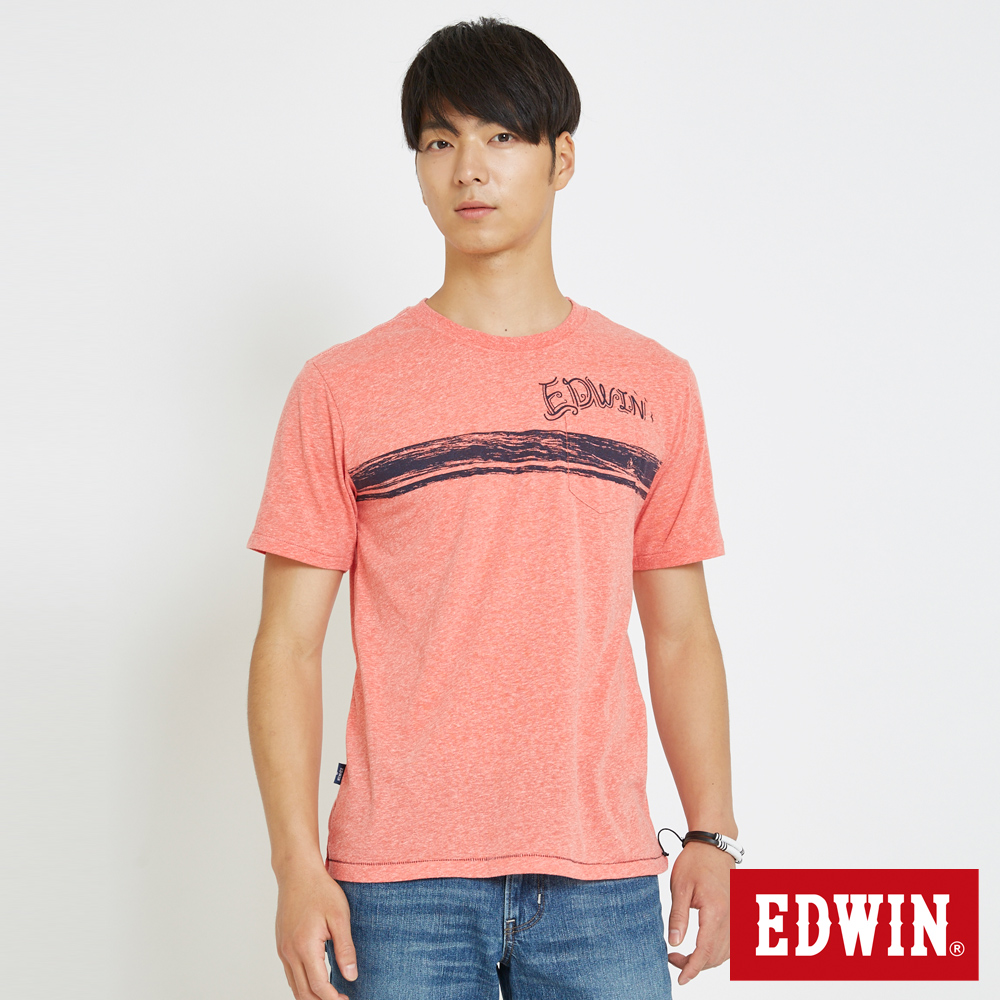 EDWIN 衝浪條紋口袋T恤-男-淺桔色