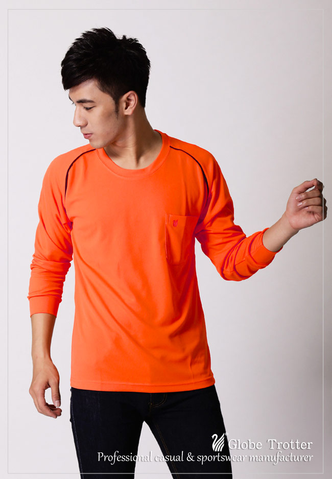 【遊遍天下】MIT台灣製中性款抗UV吸濕排汗長袖圓領衫L038-1鮮桔
