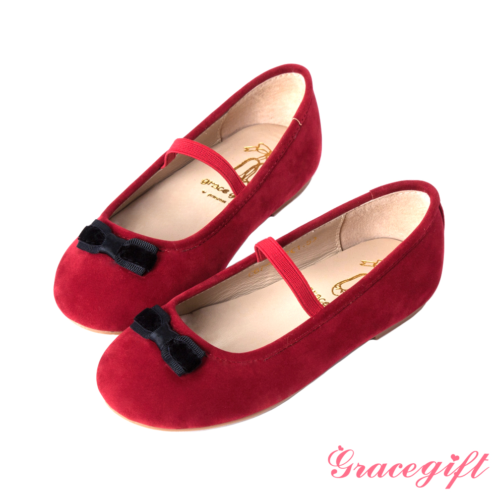 Grace gift-Princess童鞋．絨布蝴蝶結娃娃鞋 紅