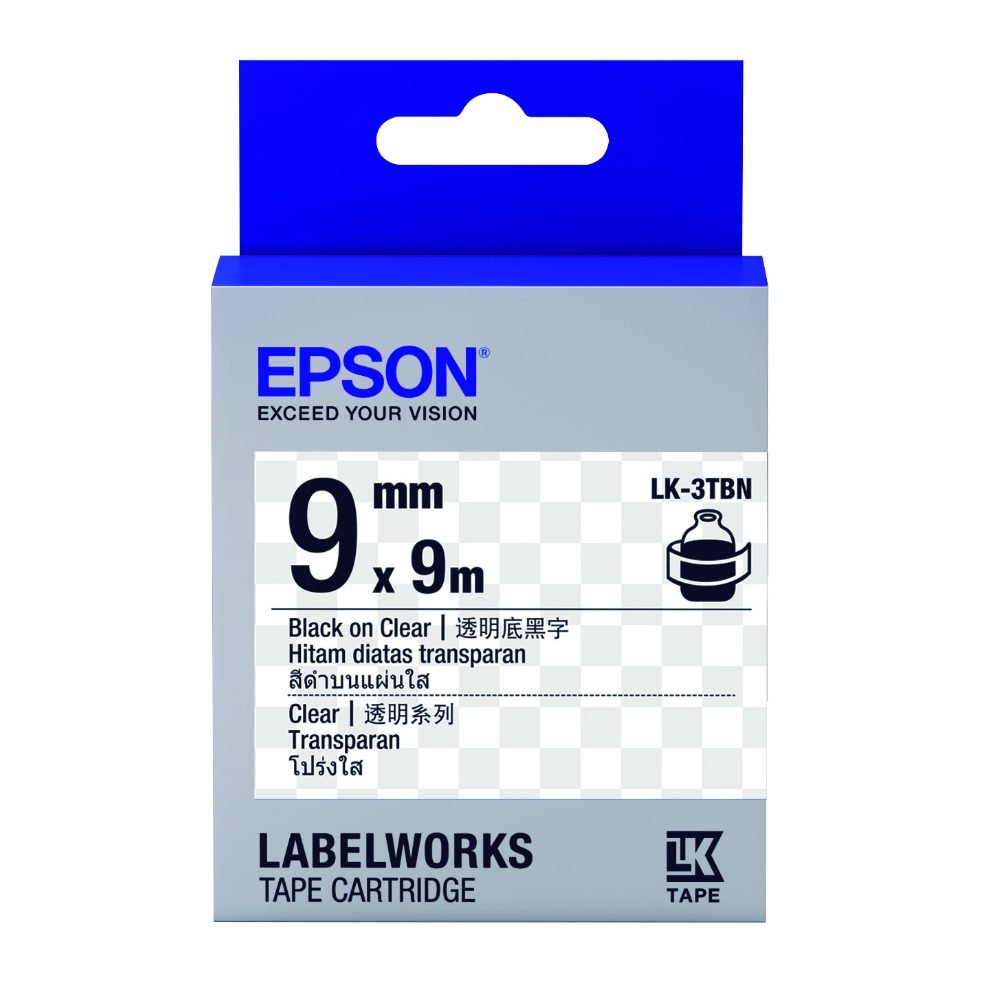 EPSON C53S653408 LK-3TBN透明系列透明底黑字標籤帶(寬度9mm)