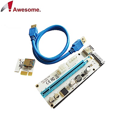 Awesome 採礦機專用PCIe x1轉PCIe x16 USB3.0介面轉接卡